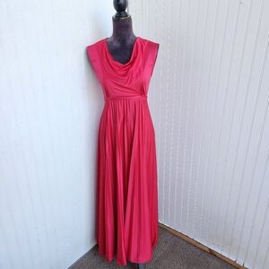 VTG 1970's LISETTE Womens Hot Pink Pleated NYLON LongMaxi Dress Sleveless M